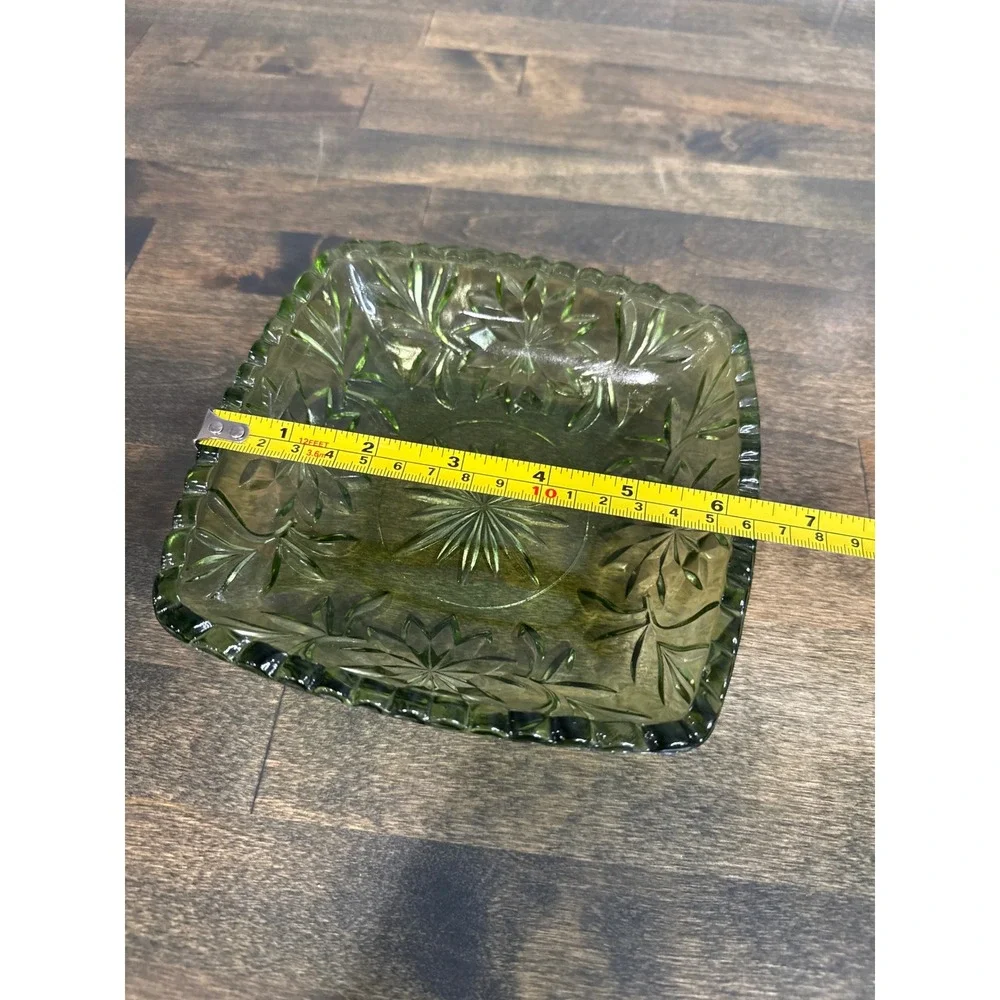 Vintage Hazel Atlas Green Glass Starburst Square‎ Dish Ashtray